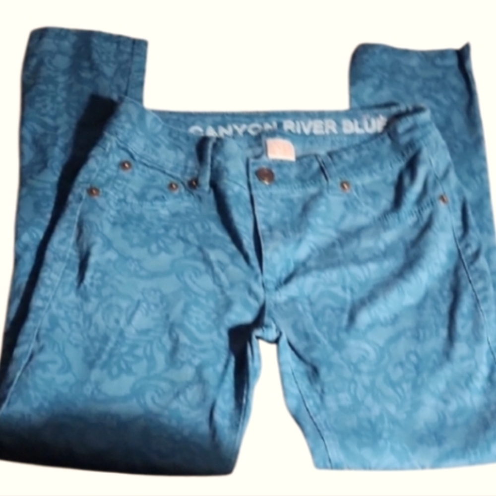 Vintage Canyon River Blue Lace Patterned Turquoise Pants 6